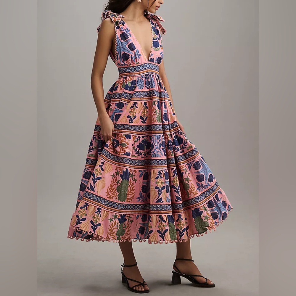 Farm Rio Seashell Tapestry Midi Sundress Size S